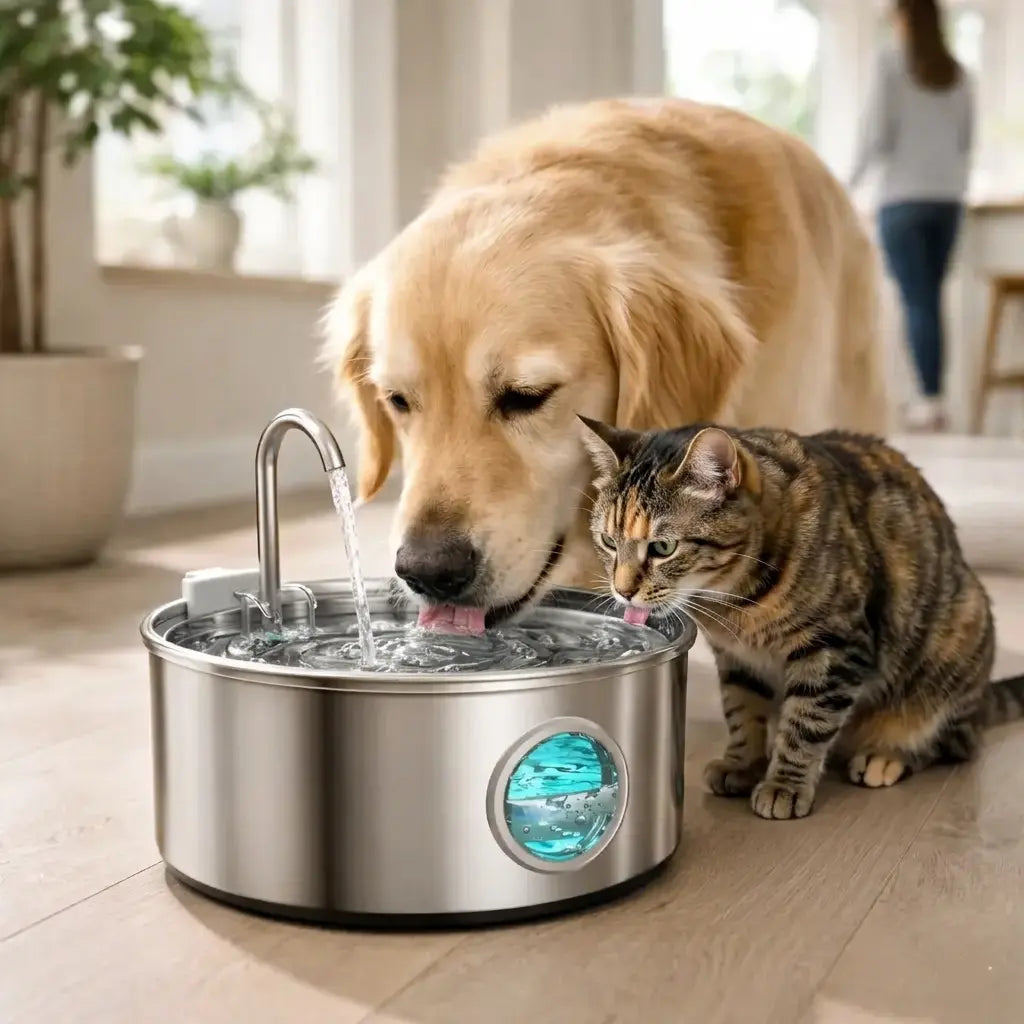 PureFlow Stainless Water Fountain for Cats & Dogs