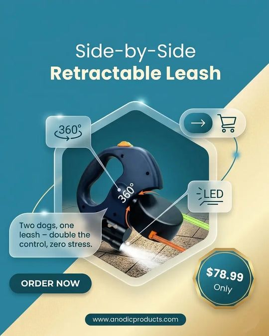 Side-by-Side Retractable Leash for Two Dogs | Tangle-Free Dual Dog Leash