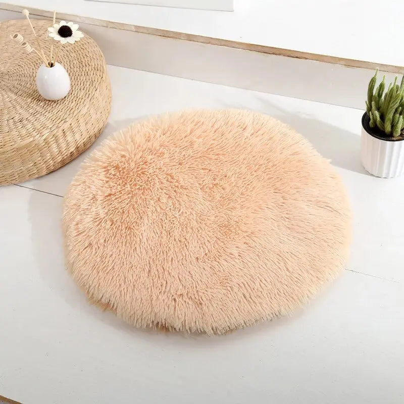 Apricot pet cushion with warm, plush texture