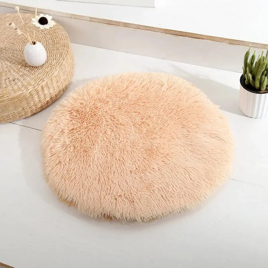 Apricot pet cushion with warm, plush texture