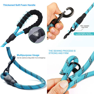 Close-up of a premium reflective leash showing reflective stitching

