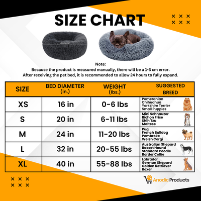 Size guide for Calming Pet Bed