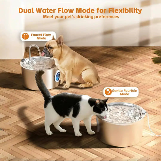 Stainless steel pet water fountain suitable for both cats and dogs, providing fresh flowing water