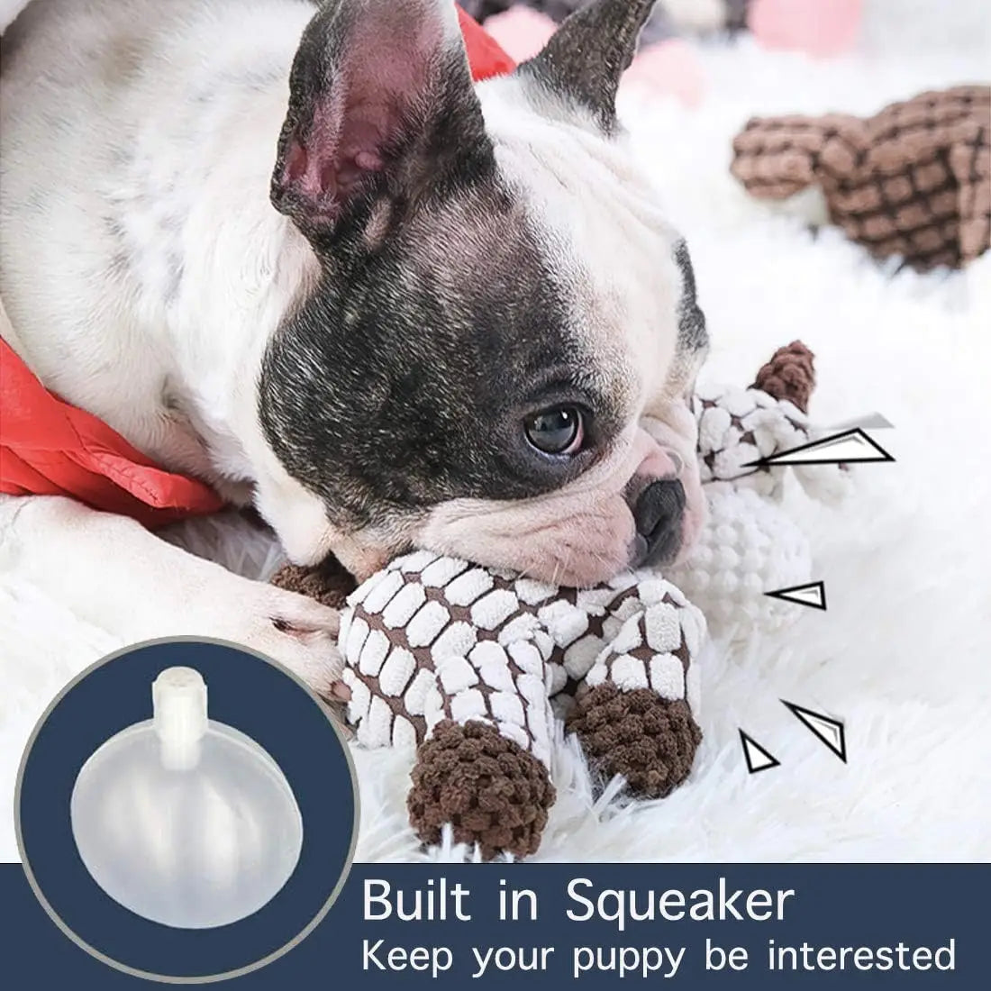 Colorful squeaky chew toy shaped like a bone

