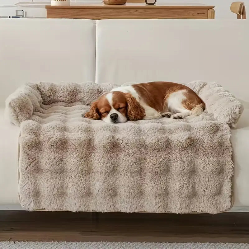 Plush brown dog sofa bed with soft cushioning and cozy design for pets