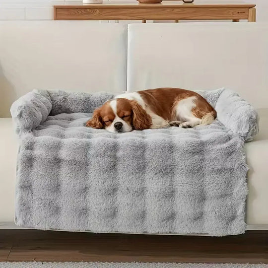 Plush lightgray dog sofa bed with soft cushioning and cozy design for pets