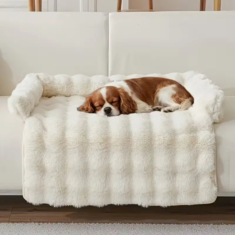 Plush white dog sofa bed with soft cushioning and cozy design for pets