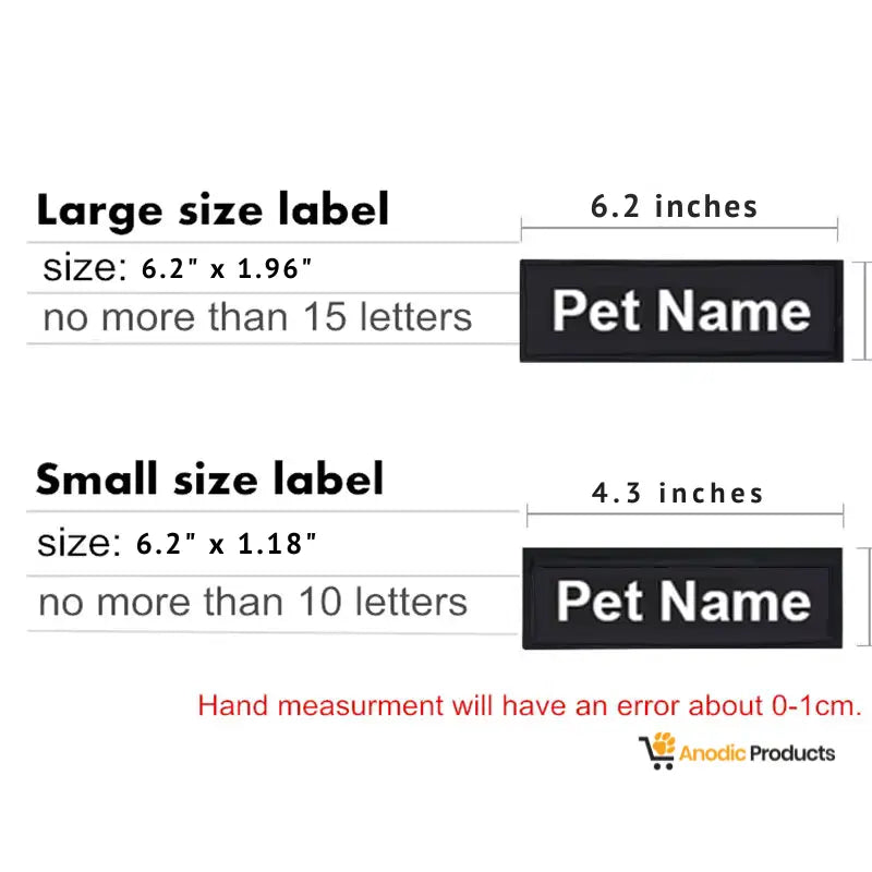 Name patch with Velcro in small and large sizes