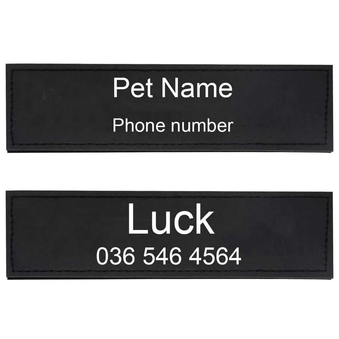 Personalized Velcro patch with pet name and owner's phone number

