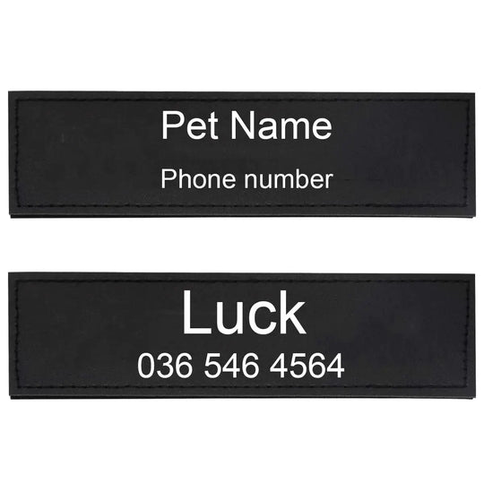 Personalized Velcro patch with pet name and owner's phone number
