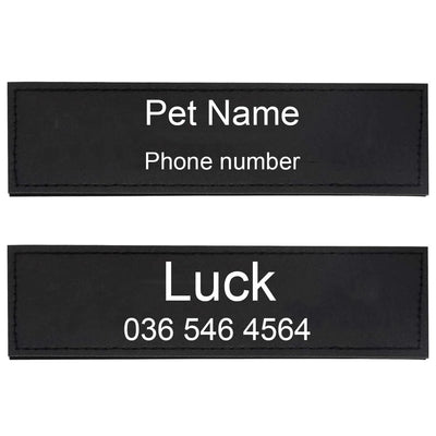 Personalized Velcro patch with pet name and owner's phone number
