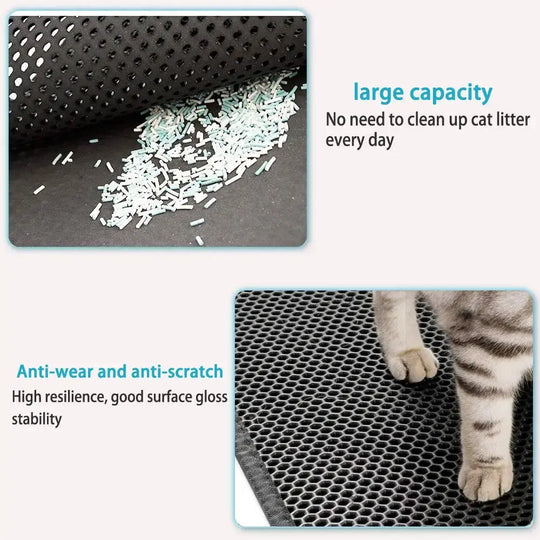 Double-layer design traps litter effectively.