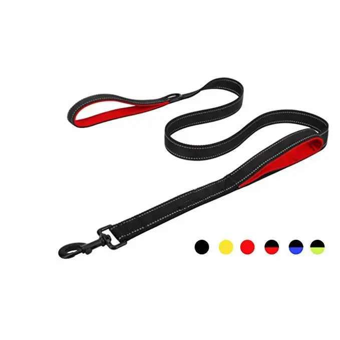 Double handle leash with soft neoprene padding for handler comfort.

