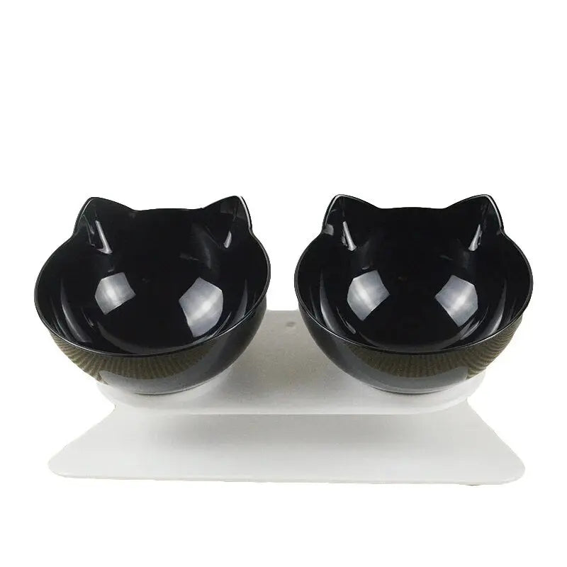 Double feeding bowl for cats with stable stand