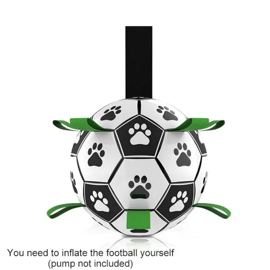 Plush soccer-style ball for dog play and exercise