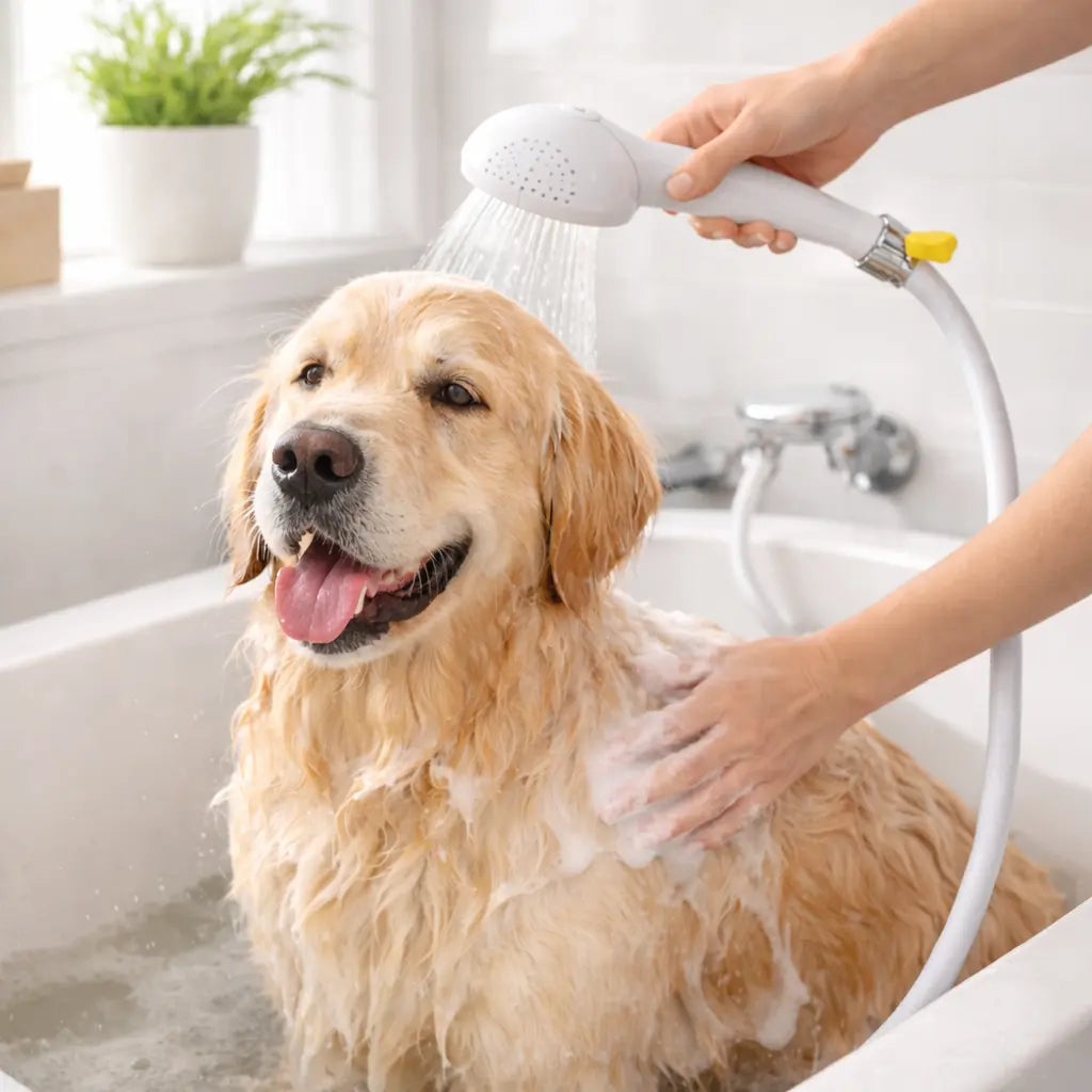 Adjustable pet shower spray for rinsing shampoo and dirt effectively