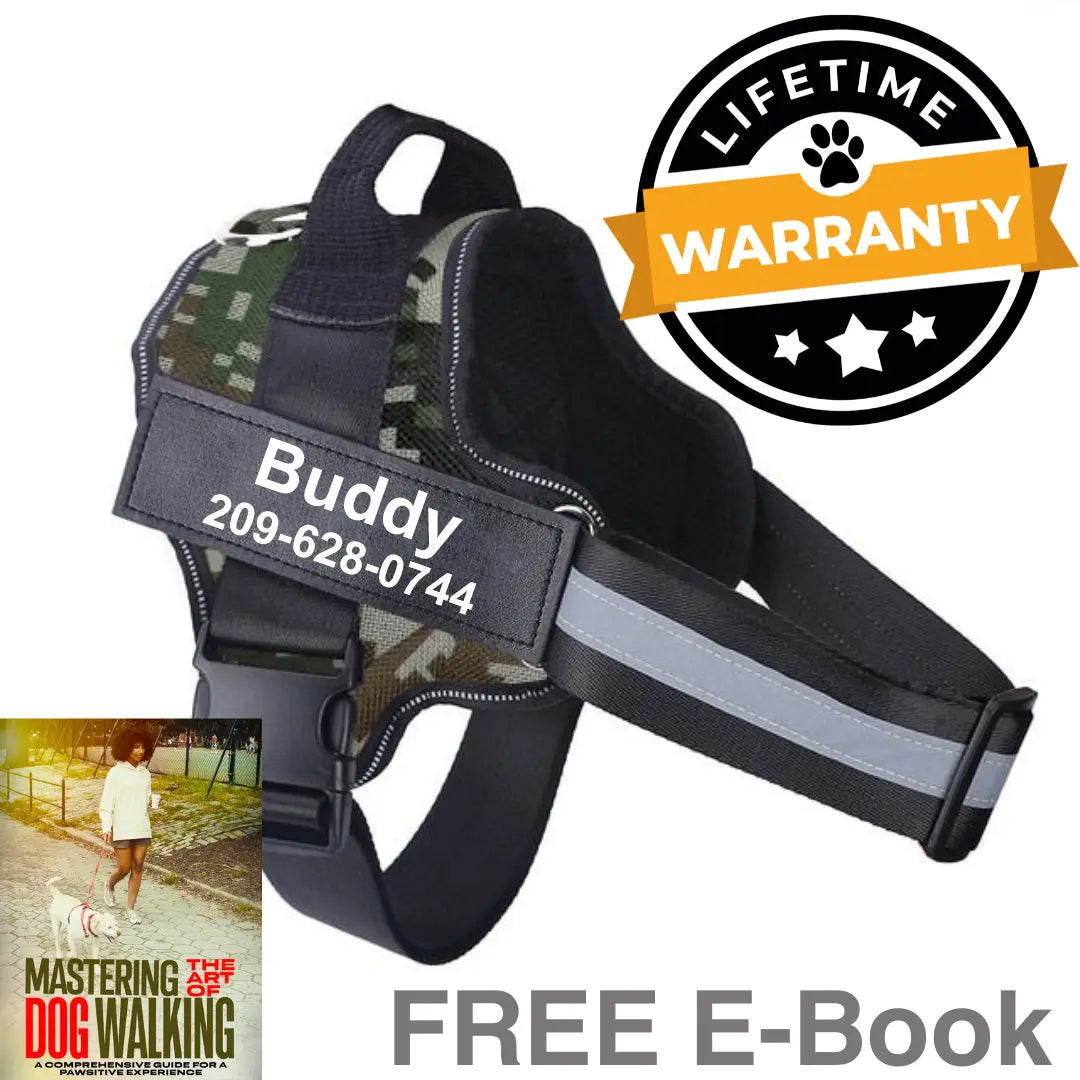 Green camo dog harness.








