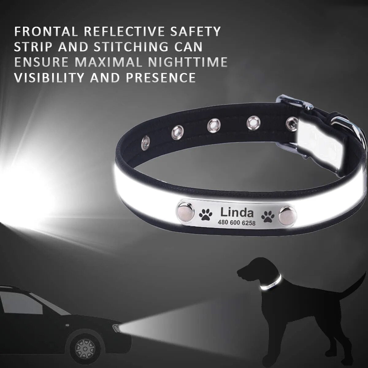 Personalized Leather Reflective Dog Collar