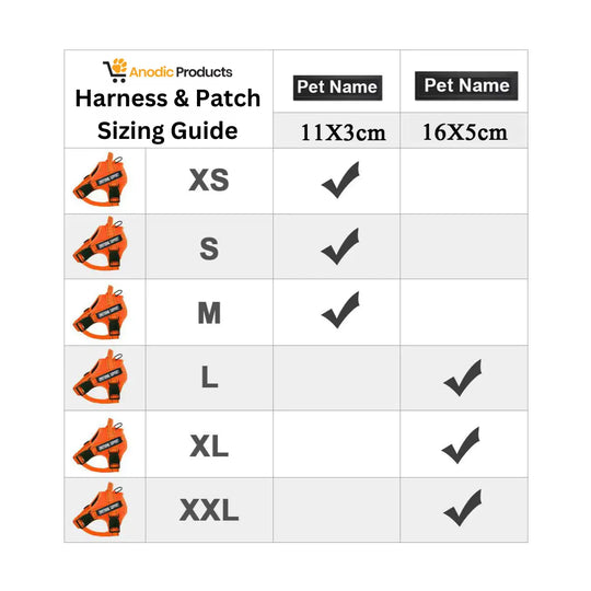 Size guide for custom Velcro patches on harnesses
