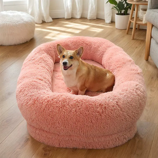 pink human pet bed for dogs and owners lounging comfort
