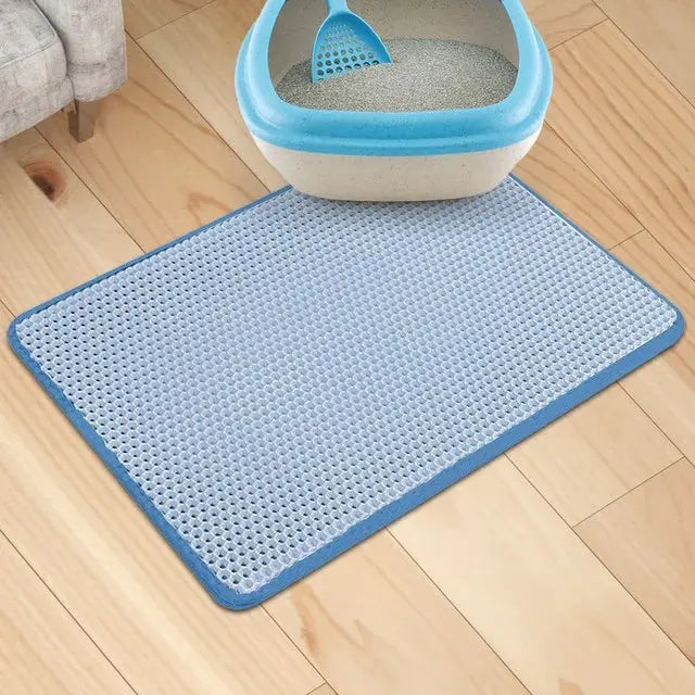 Large blue litter mat for cats, perfect for all litter boxes.