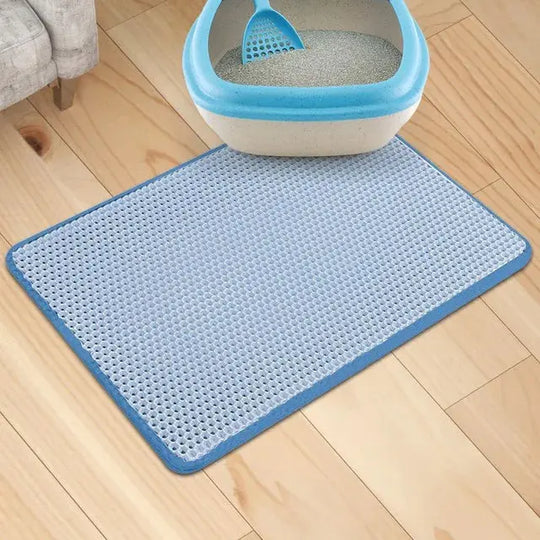 Large blue litter mat for cats, perfect for all litter boxes.