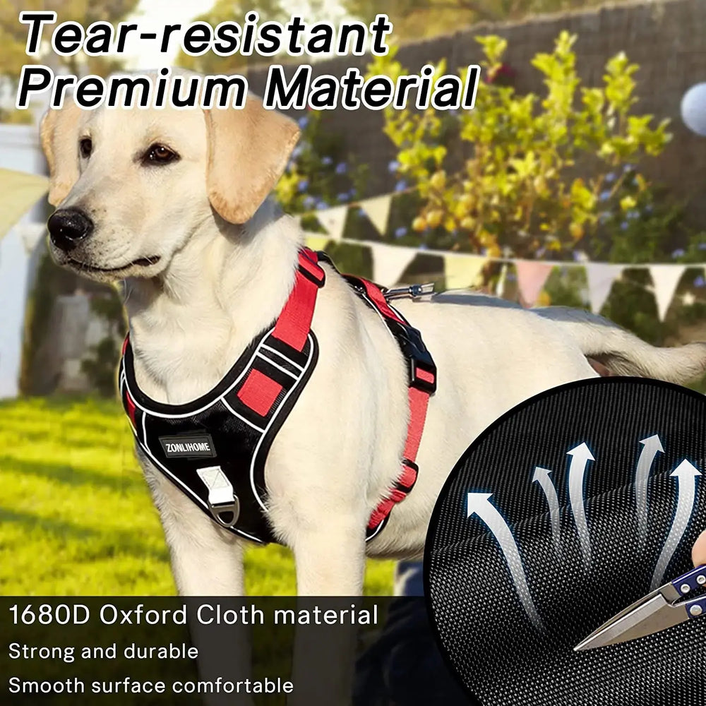 Lightweight and breathable reflective harness for dogs.
