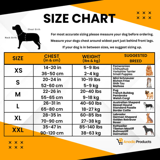 No Pull Harness Sizing Guide with logo.








