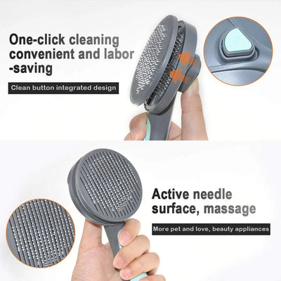 Grooming comb with push button to clean fur