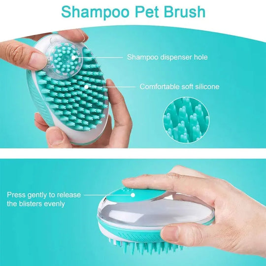 pet bath brush with shampoo dispenser