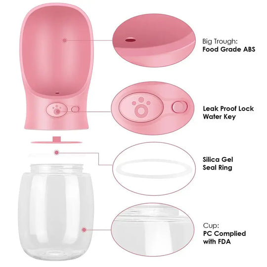 Portable pink dispenser for dog hydration