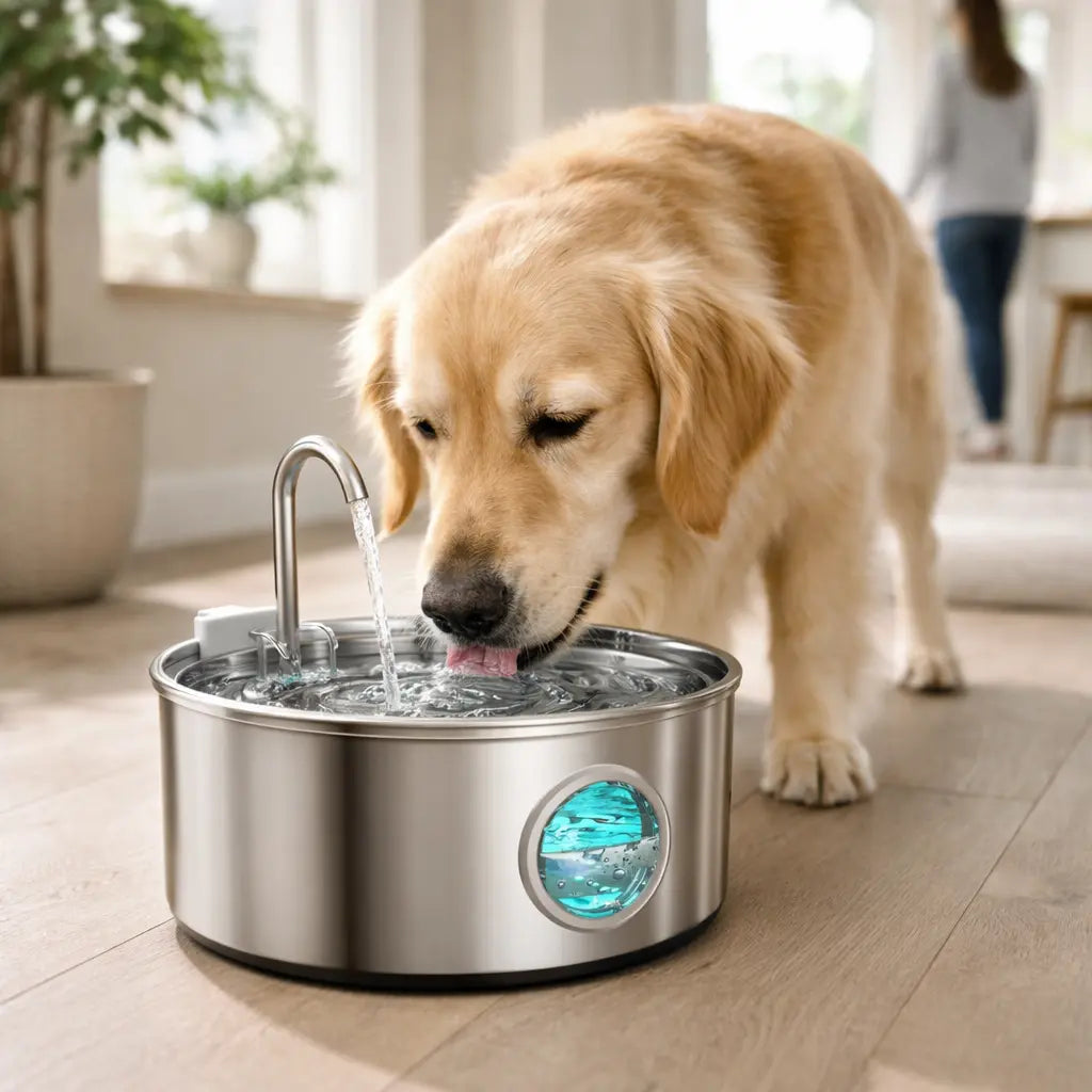 Stainless steel pet water fountain with continuous flow for clean and fresh drinking water