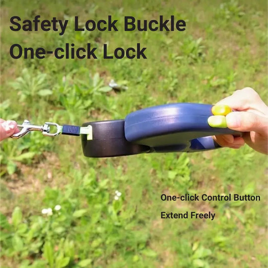 Dog leash with one-click safety lock buckle for secure and easy control during walks