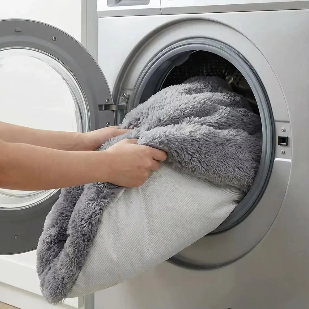 Dog sofa bed with removable, machine-washable cover for easy cleaning