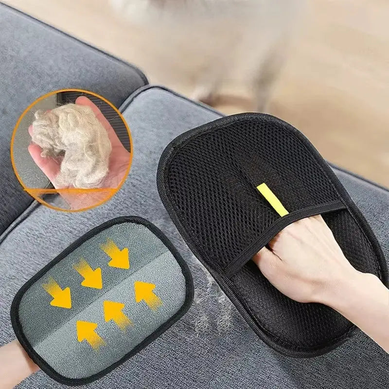 Pet grooming glove designed to efficiently remove loose hair and reduce shedding