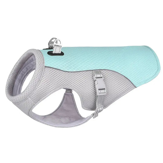 Best Summer Dog Cooling Vest in blue, keeps your pet cool and comfortable.