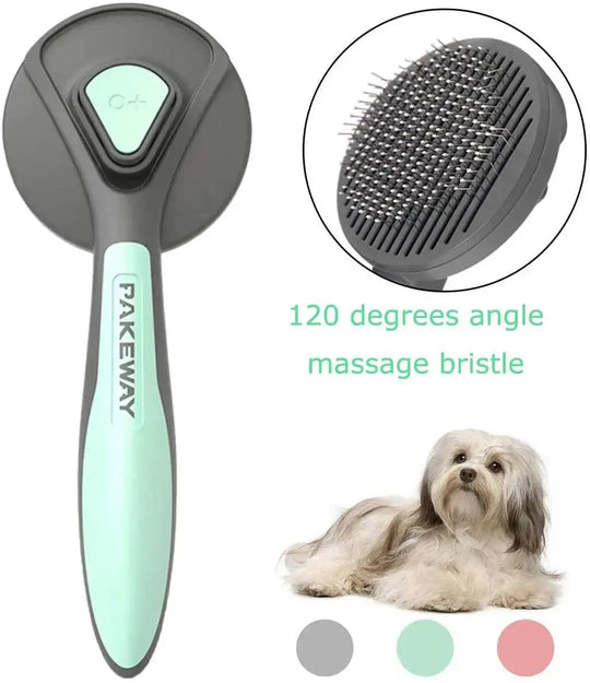 Tangle-removing grooming comb with auto-clean button