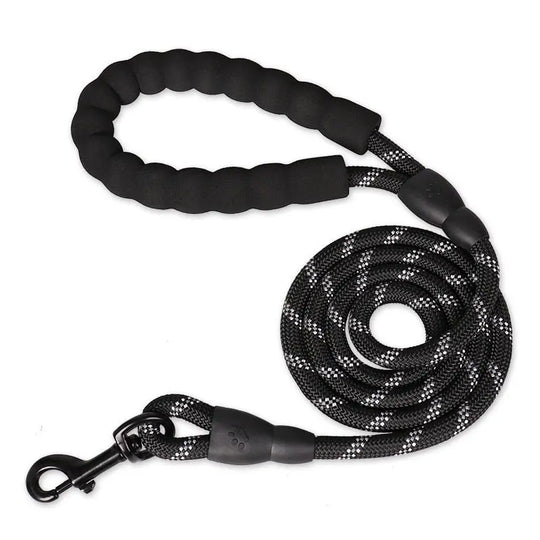 Reflective dog leash with premium padded handle for comfort

