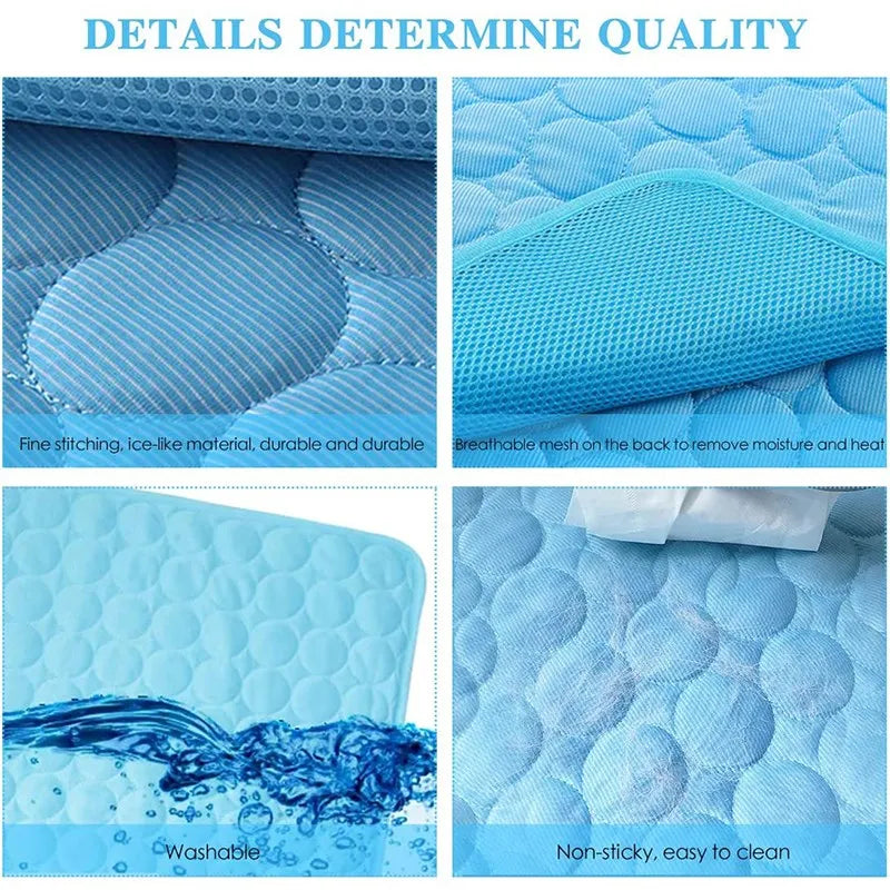 Dog lying on blue ChillPaws cooling mat

