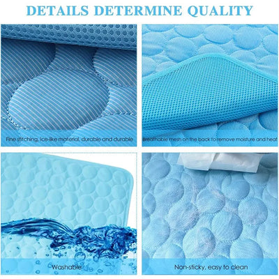 Dog lying on blue ChillPaws cooling mat

