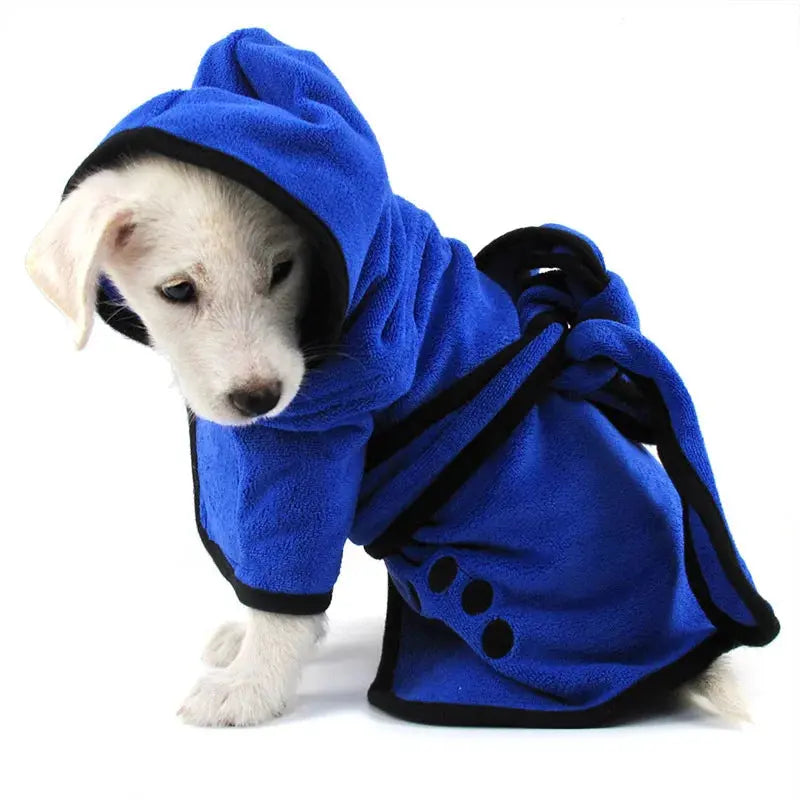 Fluffy doggie bathrobe with hood and belt #color_blue

