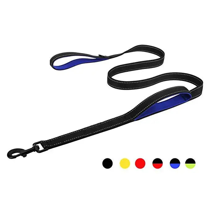 Dual handle dog leash built to handle tough outdoor conditions.

