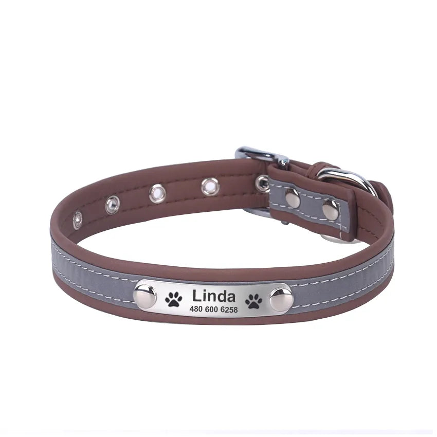 Red leather collar with engraved tag

