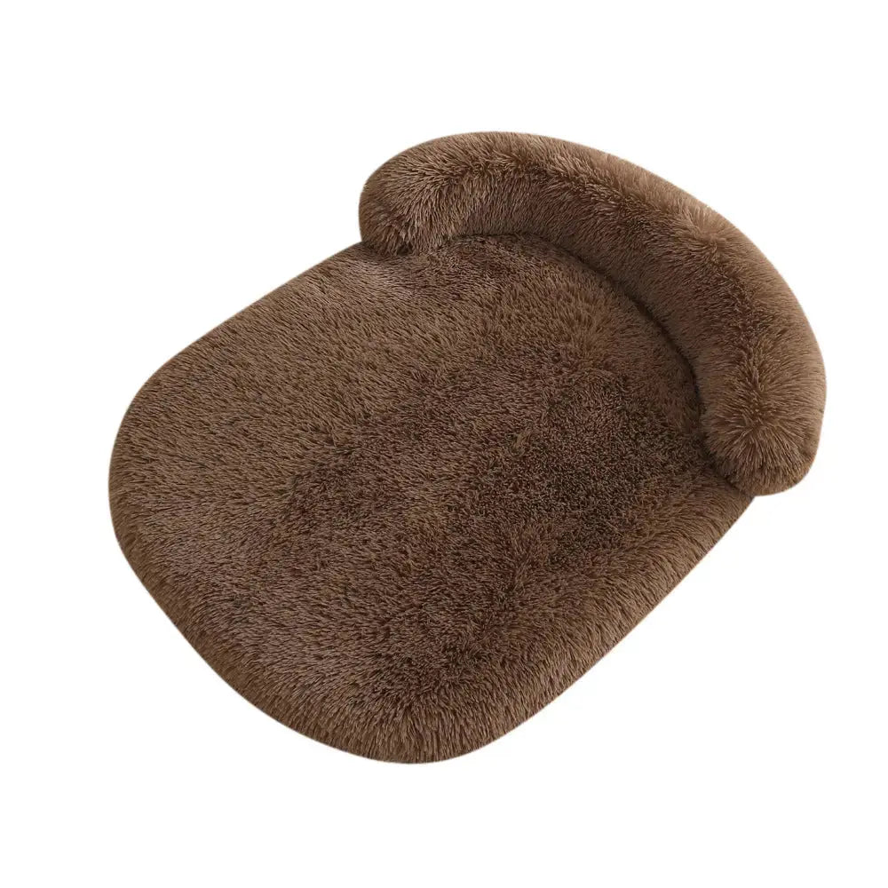 Soft khaki plush dog mat for everyday comfort and cozy pet lounging