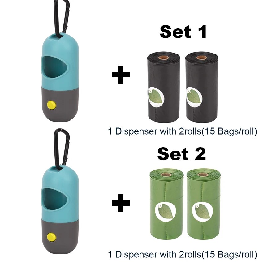 Dog poop bag holder with flashlight for safe and easy cleanup.

