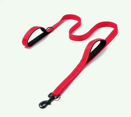 Sturdy double handle leash designed to withstand strong tugs.

