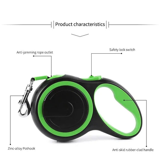 Durable automatic retractable dog leash ideal for outdoor walks.

