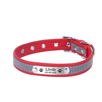 Black leather dog collar with reflective trim

